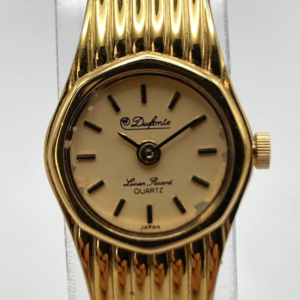Vtg Dufonte Lucien Piccard Women's Watch 17mm Gold Tone Adjustable New Battery